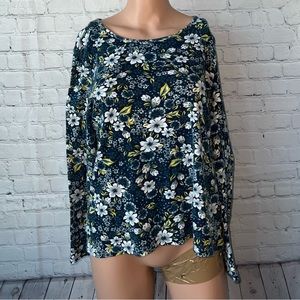 time and tru blue & green floral shirt size L